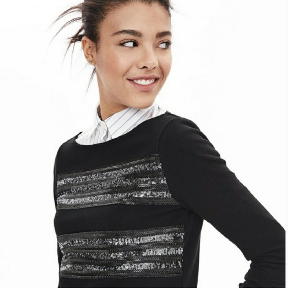 NWT Banana Republic black sequin striped top